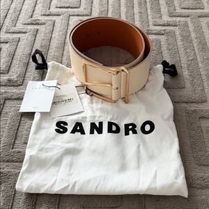 BNNW Sandro Ecru and Gold Buckle Leather Belt